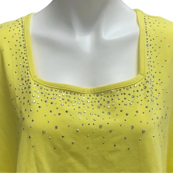 Quacker Factory Yellow Square Neck Sparkle Detail Tunic Top Tee Plus Size NWOT - Picture 4 of 9